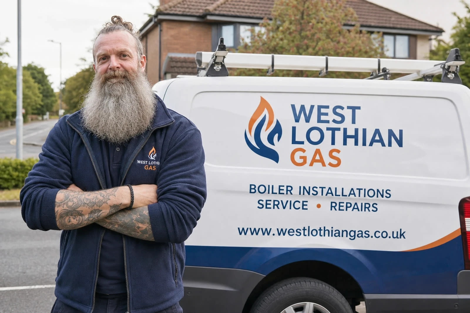 West Lothian Gas engineer standing beside the branded company van